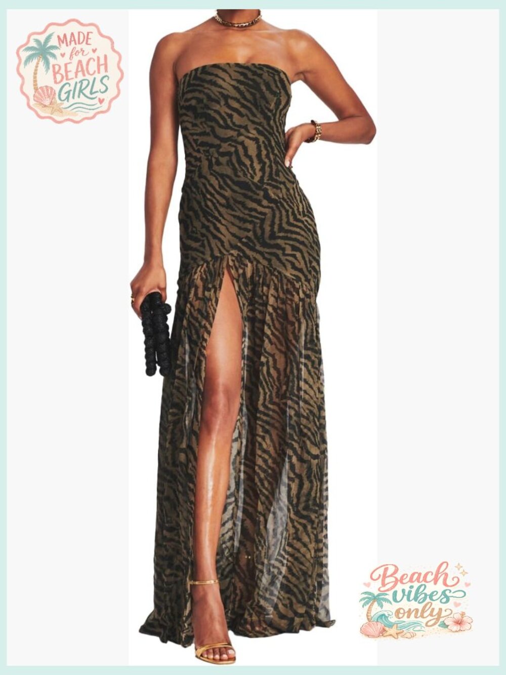 Strapless Tube Top Maxi Dress Sheer Mesh Patchwork High Slit Long Dresses - Picture 1 of 7